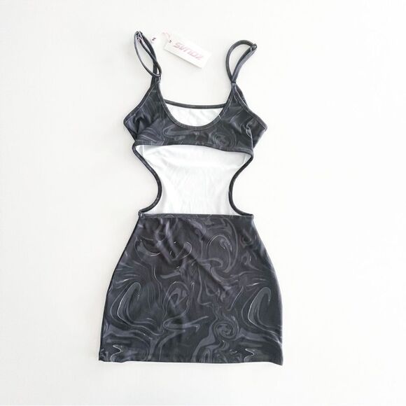 SVNDZ Cut Out Mini Dress Tank Top Black Women's S Stretchy NWT Beach Wear - Picture 2 of 6